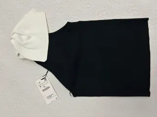 Top Zara Negro con Lazo Blanco Talla S