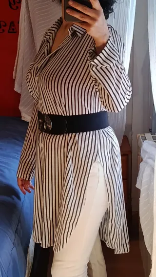 Camisa larga rayas blanco y negro