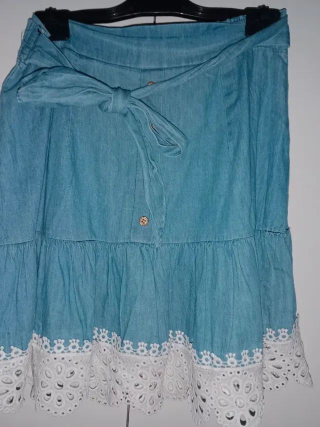 Falda vaquera con encaje blanco