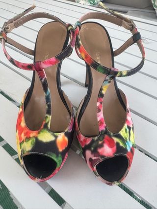 Tacones Estampado Floral Tira Tobillo