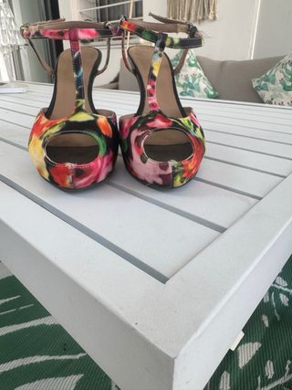 Tacones Estampado Floral Tira Tobillo