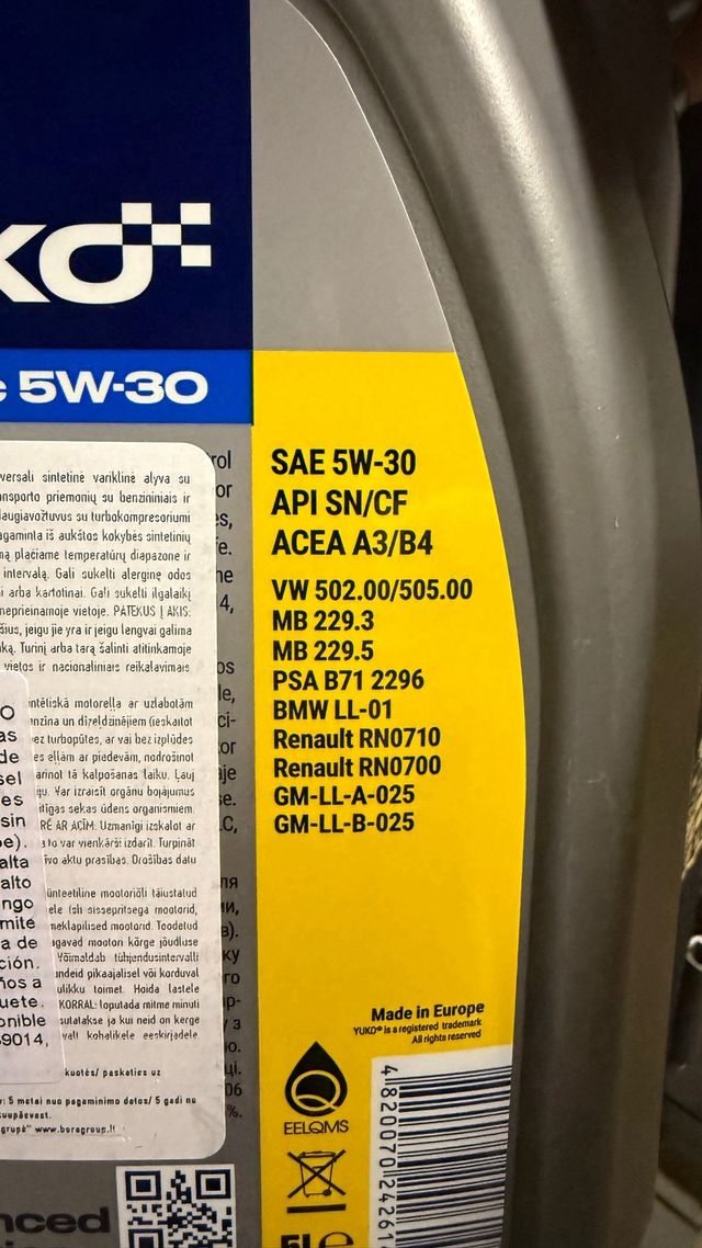 Aceite Yuko 5W-30 Sintético 5L