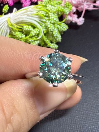 Lujo! Anillo Plata Ley y Mossanita Azul Verdosa