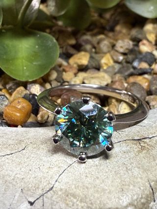 Lujo! Anillo Plata Ley y Mossanita Azul Verdosa