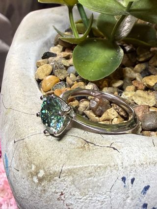 Lujo! Anillo Plata Ley y Mossanita Azul Verdosa