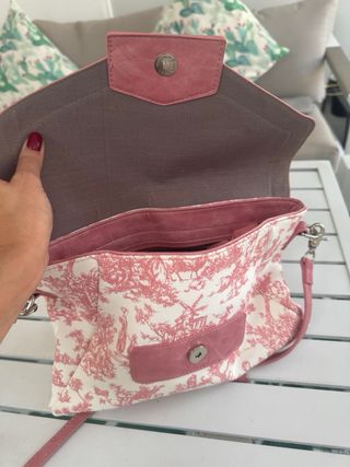 Bolso Clutch Crema y Rosa Estampado