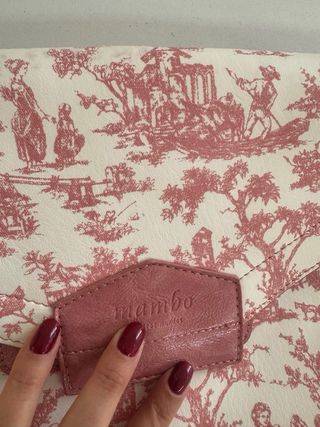 Bolso Clutch Crema y Rosa Estampado