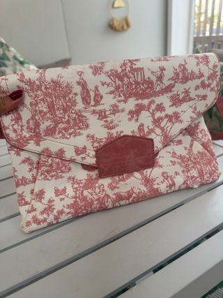 Bolso Clutch Crema y Rosa Estampado