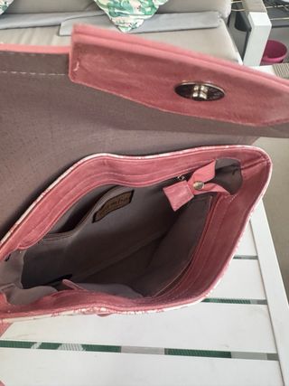 Bolso Clutch Crema y Rosa Estampado
