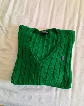 Maglioncino Ralph Lauren trecce verde XS scollo V