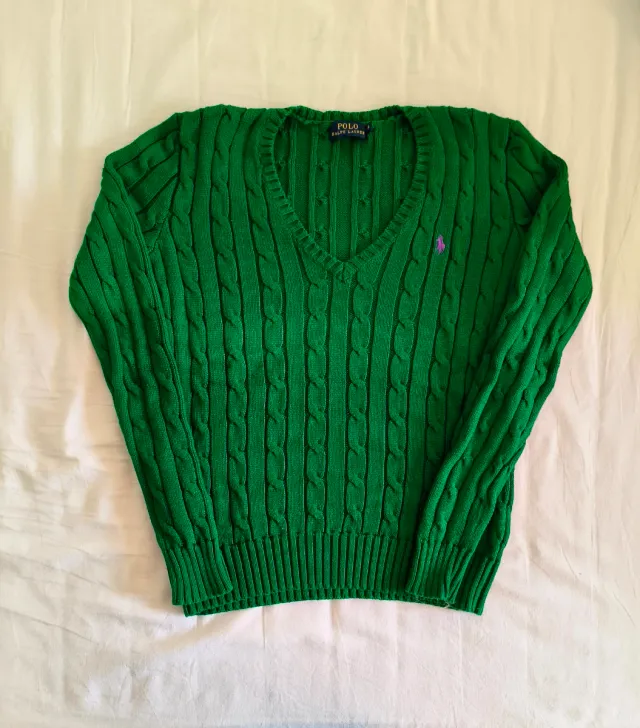 Maglioncino Ralph Lauren trecce verde XS scollo V