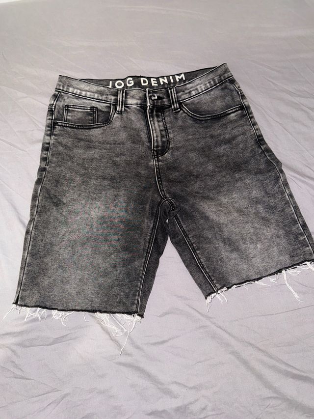 Jog Denim Pantalón Corto Gris Desgastado