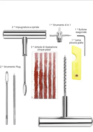Kit Riparazione Pneumatici 22 pz Auto Moto Bucatur