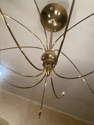 Lampadario vintage acciaio dorato fiori vetro