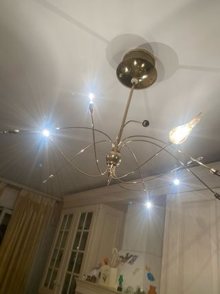 Lampadario vintage acciaio dorato fiori vetro