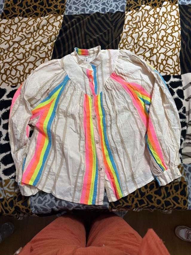 Conjunto Camisa y Falda Pantalón Rayas Arcoíris