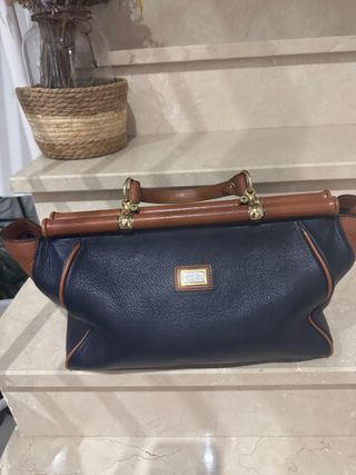 Bolso Piel Azul Marino y Marrón