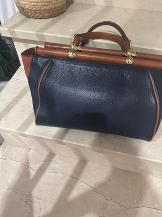 Bolso Piel Azul Marino y Marrón