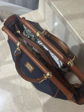 Bolso Piel Azul Marino y Marrón