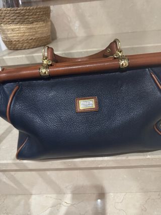 Bolso Piel Azul Marino y Marrón