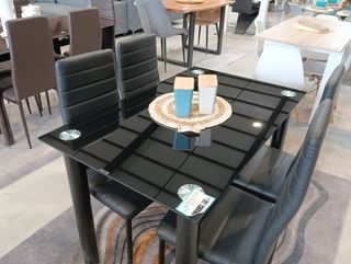 Mesa cristal y 4 sillas polipiel, Oferta!!