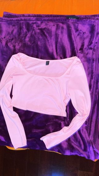 Top rosa SHEIN manga larga escote cuadrado