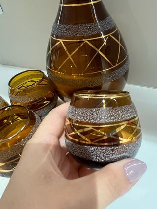 Juego de licorera y vasos de cristal COÑAC