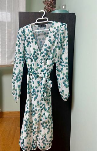 Vestido gasa estampado hojas verde talla única