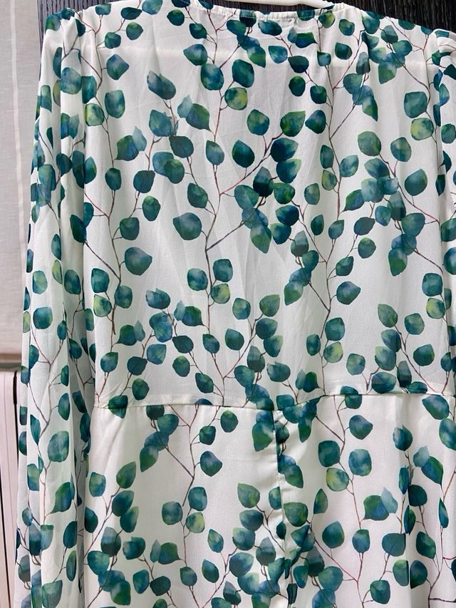 Vestido gasa estampado hojas verde talla única