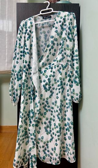 Vestido gasa estampado hojas verde talla única