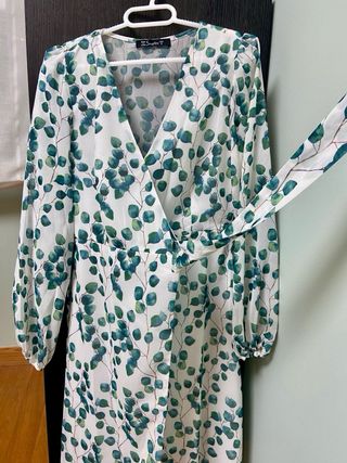 Vestido gasa estampado hojas verde talla única