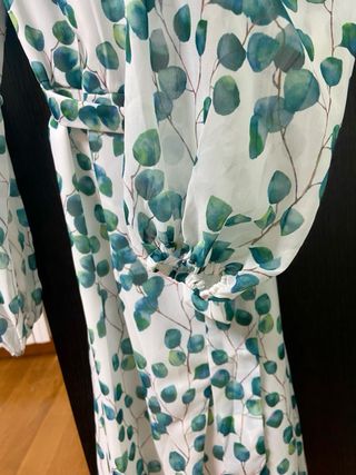 Vestido gasa estampado hojas verde talla única
