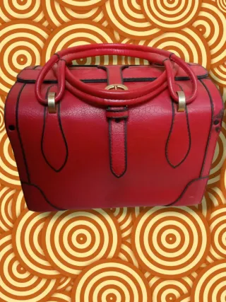 Maleta Bolso Piel Vintage Roja