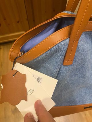 Bolso Tote Simorra Lona y Piel Azul Marrón