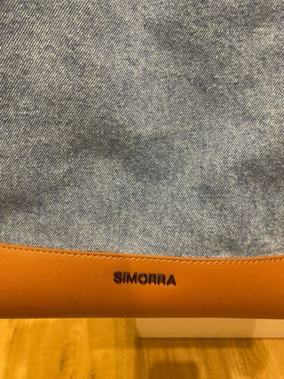 Bolso Tote Simorra Lona y Piel Azul Marrón