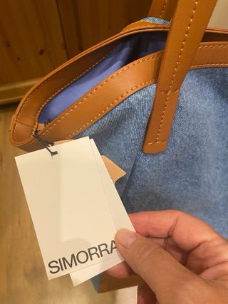 Bolso Tote Simorra Lona y Piel Azul Marrón