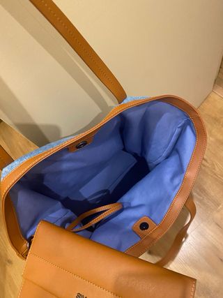 Bolso Tote Simorra Lona y Piel Azul Marrón