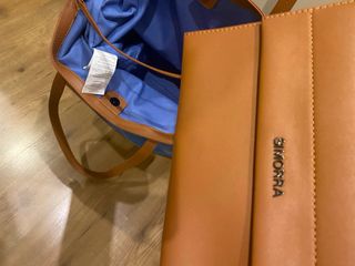 Bolso Tote Simorra Lona y Piel Azul Marrón