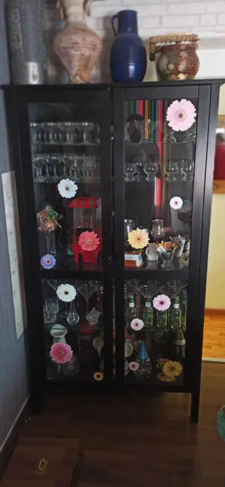 Vitrina Ikea Negra con Puertas de Cristal