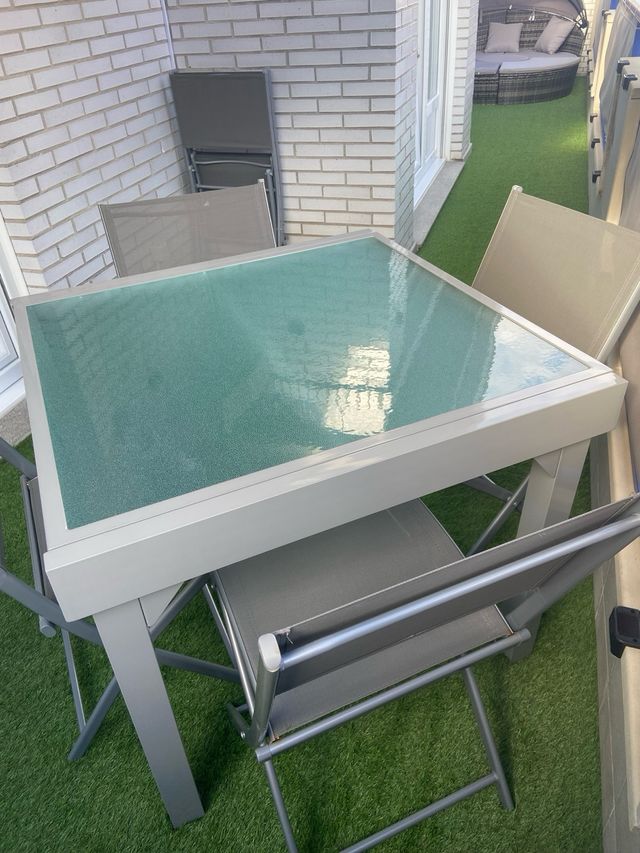 Mesa y Sillas Terraza Aluminio Gris