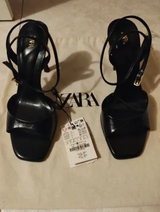 Sandalias Zara Tacón Negro Talla 38