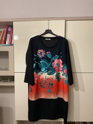 Vestito floreale nero multicolor