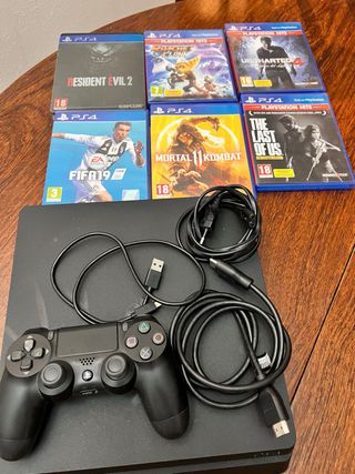PS4 (PlayStation 4) Negra + 1 Mando + 5 Juegos