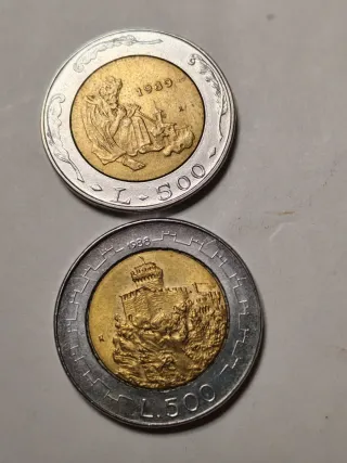 2 Monete 500 Lire San Marino 1988 1989