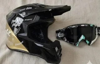 Casco y Gafas Motocross Negro y Dorado