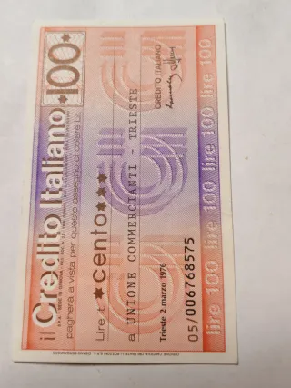 Miniassegno Credito Italiano 100 Lire