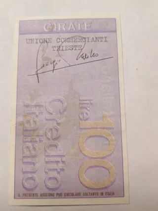 Miniassegno Credito Italiano 100 Lire