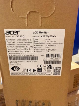 Monitor Pantalla Nuevo 21,5” sin desprecintar!!
