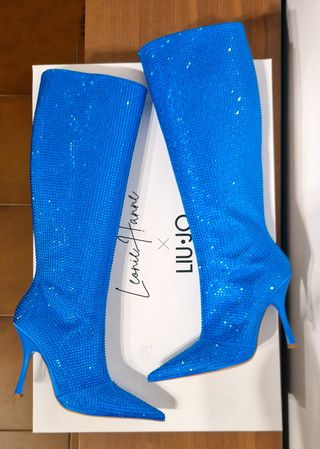 Stivali alti, tacco, strass, azzurro, Liu Jo, n.38