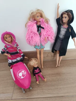 Lote de 4 Barbies + moto de nieve
